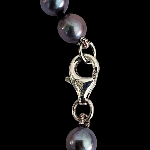 Peacock Blue Pearl Necklace 925 Sterling Silver Clasp Hand Knotted A0039 - Picture 3 of 15